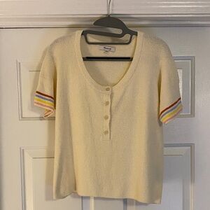 Madewell Cream Knit Top with Colorful Sleeve Stripes